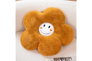 AmyToo 17” Brown Flower Pillow Flower Shaped Throw Pillow Colorful Smile Daisy Flower Pillows Seating Cushions for Adults Kids Throw Pillows Couch Decor