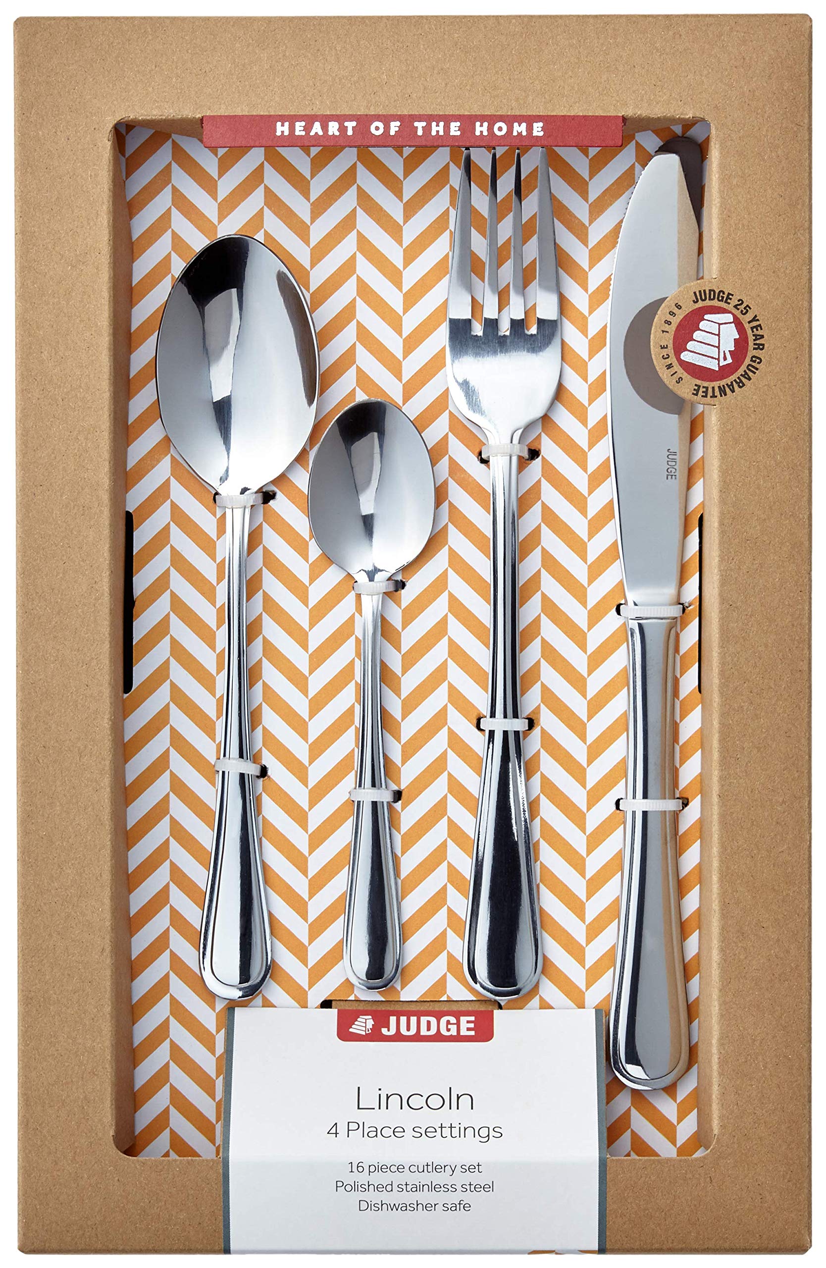 Judge Lincoln 16-Piece Stainless Steel Cutlery Set in Gift Box for 4 People, Dishwasher Safe