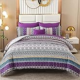 Cottolester Boho Comforter Set King Size 8 Piece Bed in a Bag Bohemian Striped Bedding Quilt Set Purple Paisley Floral Comforter and Sheet Set,Soft Microfiber Complete Bedding Sets for All Season