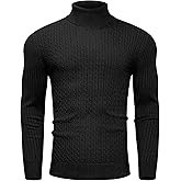 Alimens & Gentle Mens Turtleneck Slim Fit Sweater Long Sleeve Cable Knitted Twisted Pullover Soft Casual Winter Tops for Men