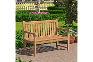Yardgrace Outdoor Teak Bench, Park Bench for 2 People, Ergonomic Patio Seating, Weather-Resistant and Durable Design, Perfect for Yard, Poolside, or Porch