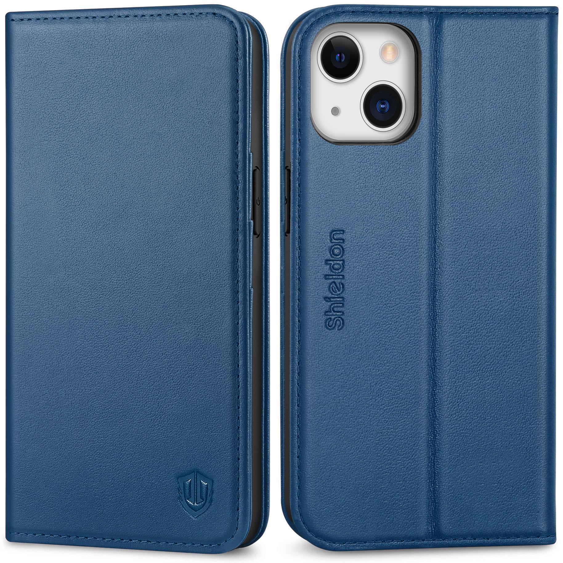 SHIELDON Case for iPhone 13, Shockproof Genuine Leather Wallet Case with RFID Blocking, Card Slots, TPU Shell, Kickstand, Magnetic Flip Folio Cover Compatible with iPhone 13 6.1" 5G 2021, Royal Blue — image 1