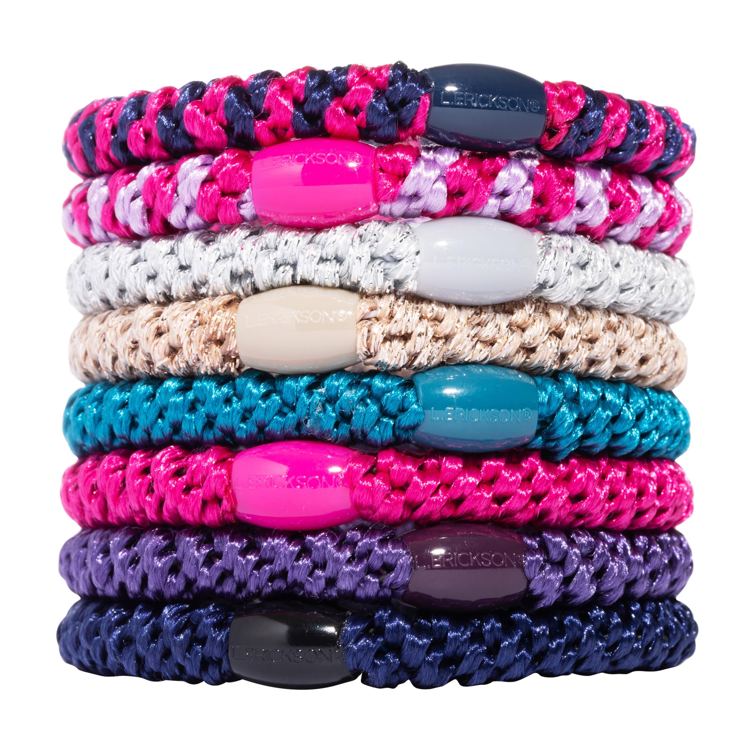 L. Erickson Grab & Go ponytail holder, berry, set of eight - secure exceptionally with gentle hold