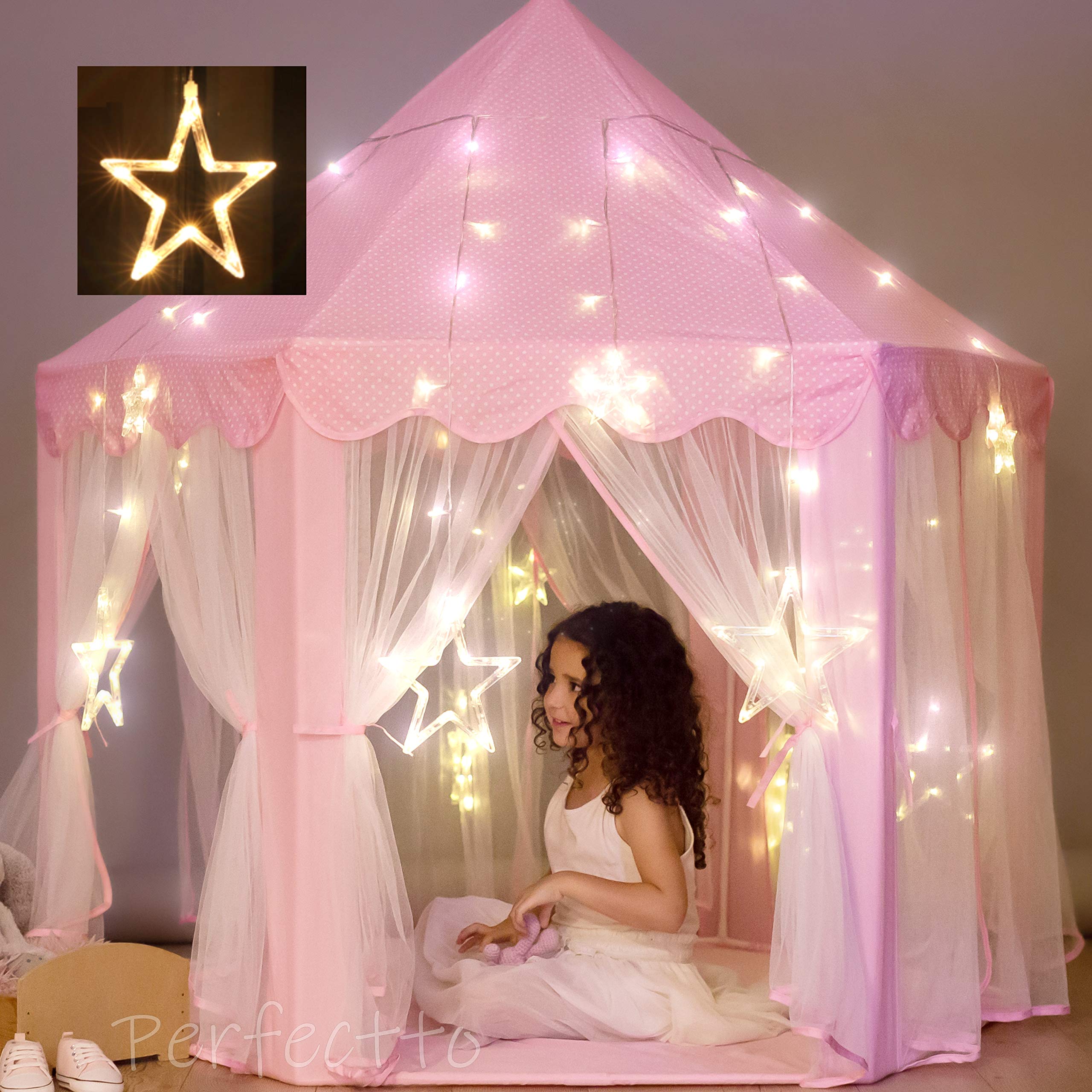 Princess Castle Play Tent with Star Lights - For Girls Age 3-7, Encourages Imaginative Play