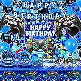 PLHDOR Video Game Birthday Decorations,Game Party Decorations,Backdrop,Plates,Napkins,Latex and Foil Balloons Tablecloth,Party Supplies for Boys Adults.