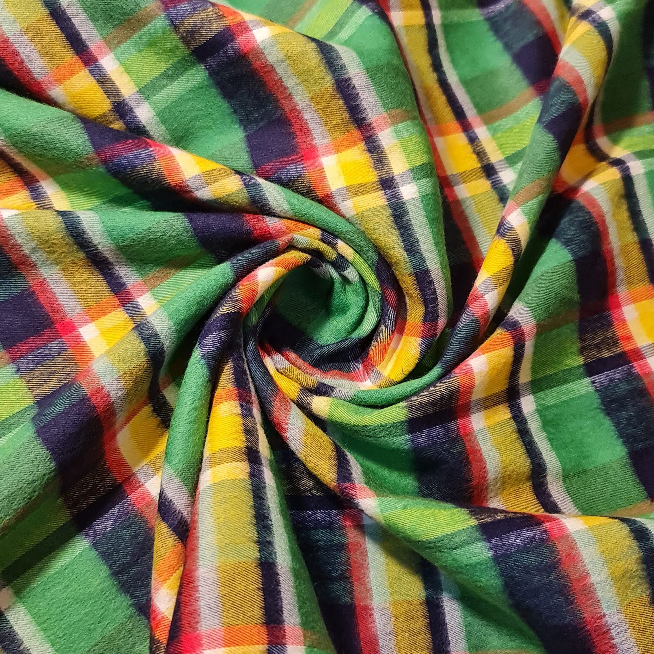 New 100% Brushed Cotton Flannel Fabric Tartan Winceyette Craft Dress Material 44" - 112 cm Wide Sold As 1 Meter Pre - Cut Lengths (Green Multi Tartan)