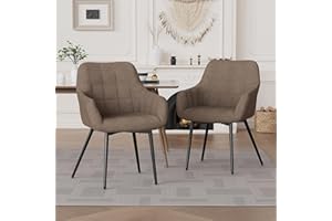 Aivermeil Upholstered Modern Brown Dining Chairs Set of 2, Mid Century Dining Room Chairs, Metal Legs with Adjustable Feet for Kitchen, Living Room