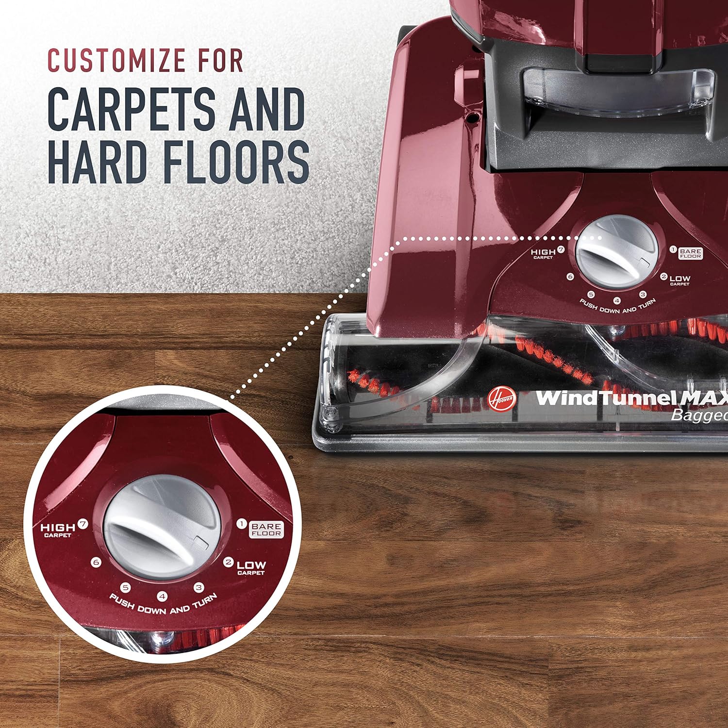 Hoover UH30600 WindTunnel Max Bagged Upright Vacuum Cleaner, with HEPA Media Filtration, 30ft. Power Cord, Red: Home & Kitchen