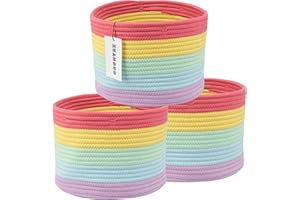 XUANGUO Woven Cotton Rope Storage Baskets - 3-Pack Round Bins for (10x10x7'') Shelves, Closets & Bookcases | Durable Rope Organizers for Nursery, Baby, Gifts, Easter & More (rainbow)