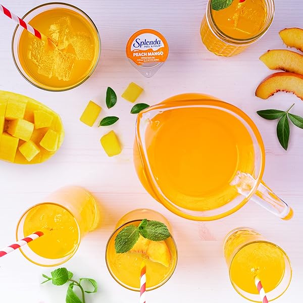 SPLENDA PEEL AND POUR ZERO CALORIE DRINK MIX, NATURALLY FLAVORED SUGAR FREE CONCENTRATE, 6 MULTI SERVE LIQUID PITCHER PODS (PEACH MANGO), PACK OF 1, 2.0 QUARTS