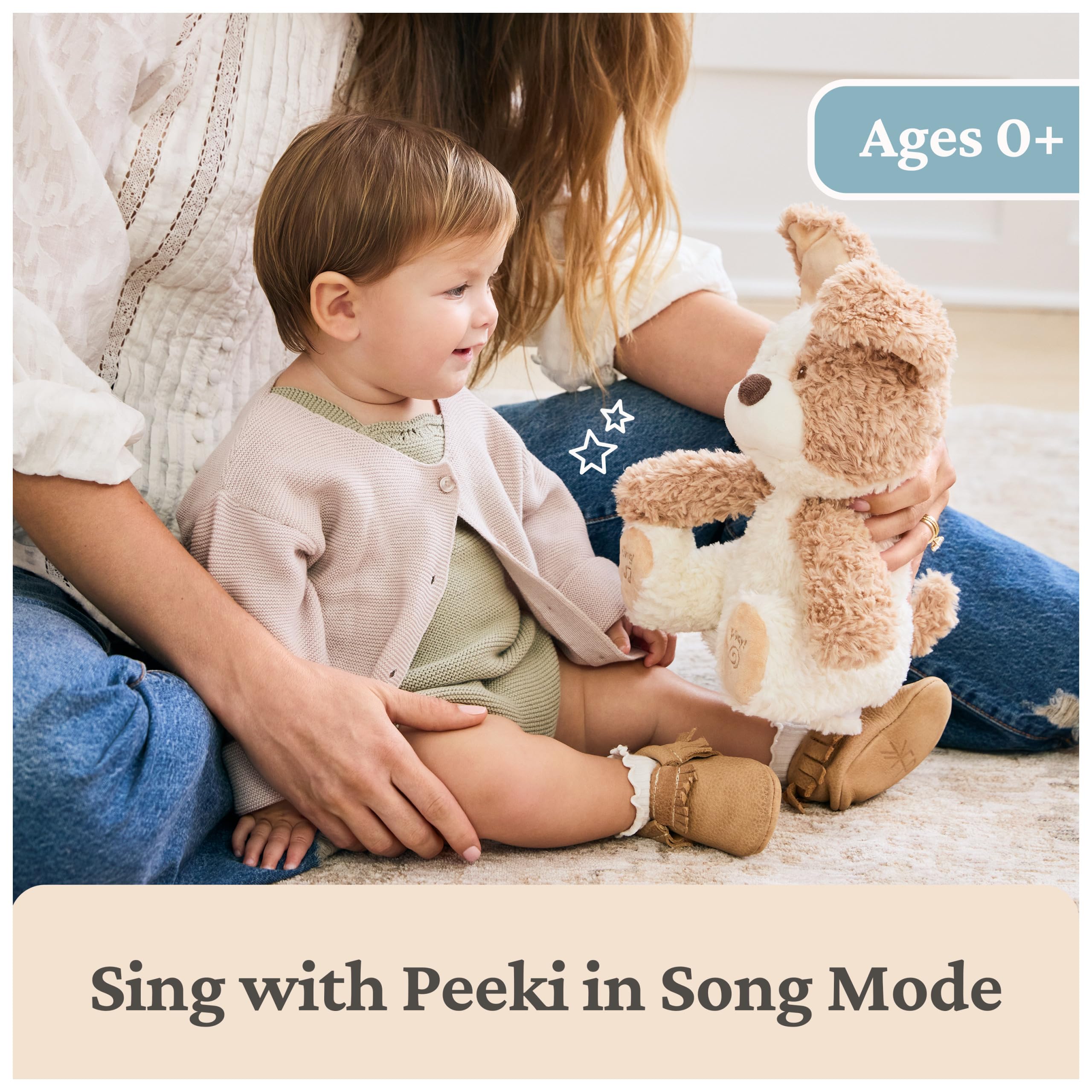 GUND Baby Peeki The Puppy Animated Plush, Singing Stuffed Animal, Sensory Toy for Babies and Toddlers, Plays Peek-a-Boo and Sings, Brown/Cream, 12”