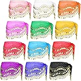 Yahenda 12 Pcs Belly Dance Hip Scarf Belly Dance Skirt with 108 Gold Waist Chain Coin Sash Chiffon Dangling Bling Wrap Belt(Classic Colors)