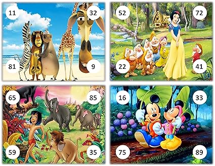 Feliz Animal Cartoon Theme Tambola Tickets Set of 16 (housie Tickets)