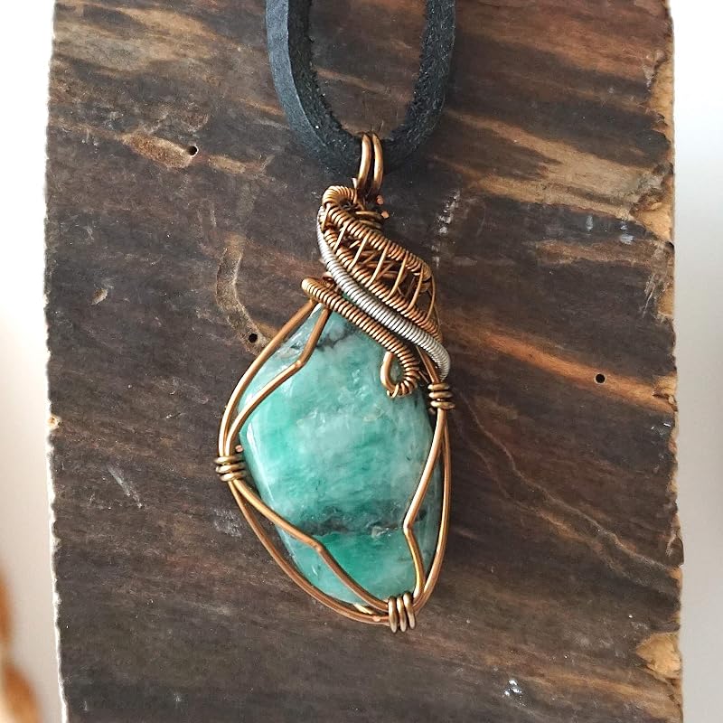 Emerald Wire Wrapped Necklace For Men May Birthstone