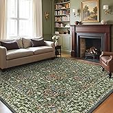 GENIMO Large 8x10 Area Rug for Living Room, Boho Floral Vintage Non-Slip Carpet, Soft Low-Pile Lightweight Indoor Rug, Stain Resistant Thin Rug for Bedroom, Dining Room, Nursery, Emerald Green
