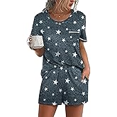 Ekouaer Womens Pajamas Sets Shorts 2 Piece Short Sleeve Lounge Sets Round Neck Sleepwear Soft Pjs with Pockets