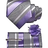 JEMYGINS Mens Striped Tie and Lapel Pin Necktie Pocket Square and Tie Clip Sets for Business Casual 4PCS