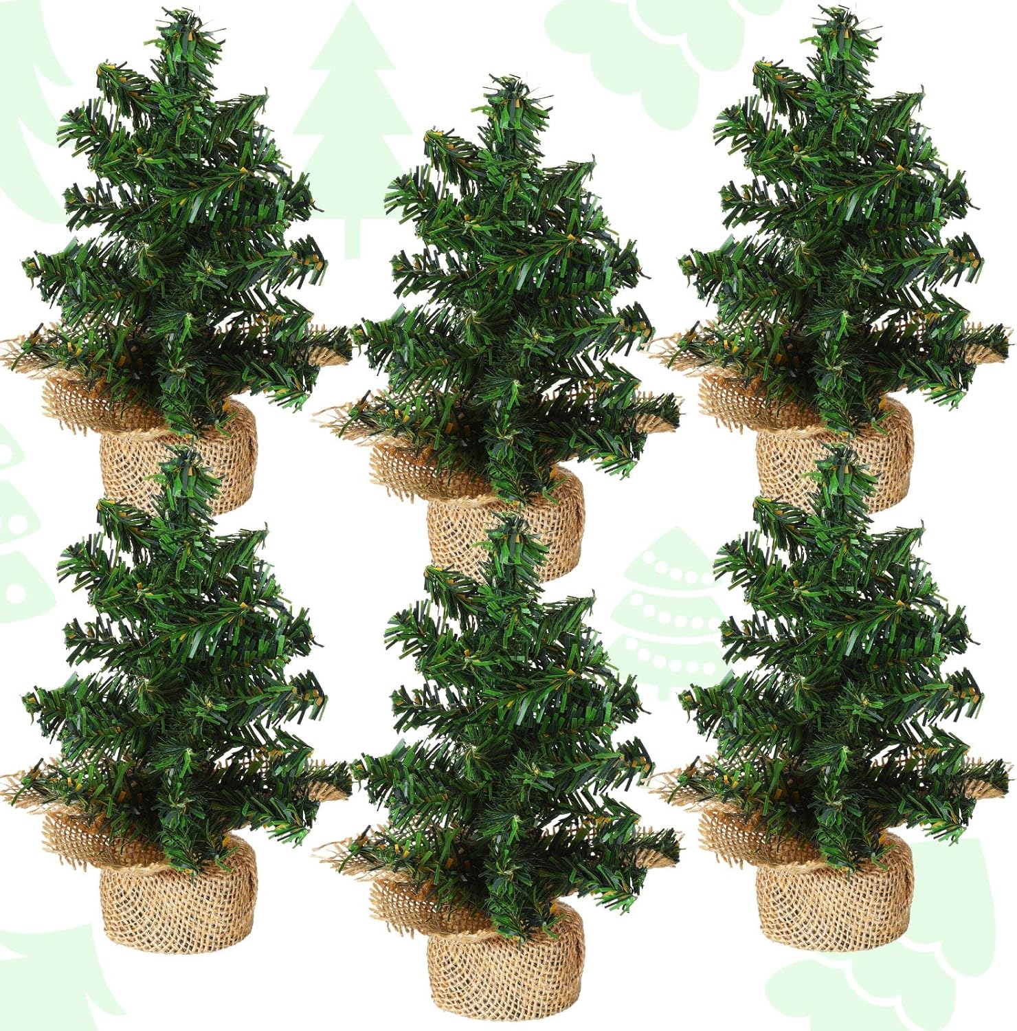 Trees - 6 Pack Tabletop Mini Christmas Tree Artificial Mini Xmas Pine Tree Miniature Pine Christmas Tree with Linen Base for Christmas Decorations Indoor Home Kitchen Dining Table (7.87 Inch, Simple Style)