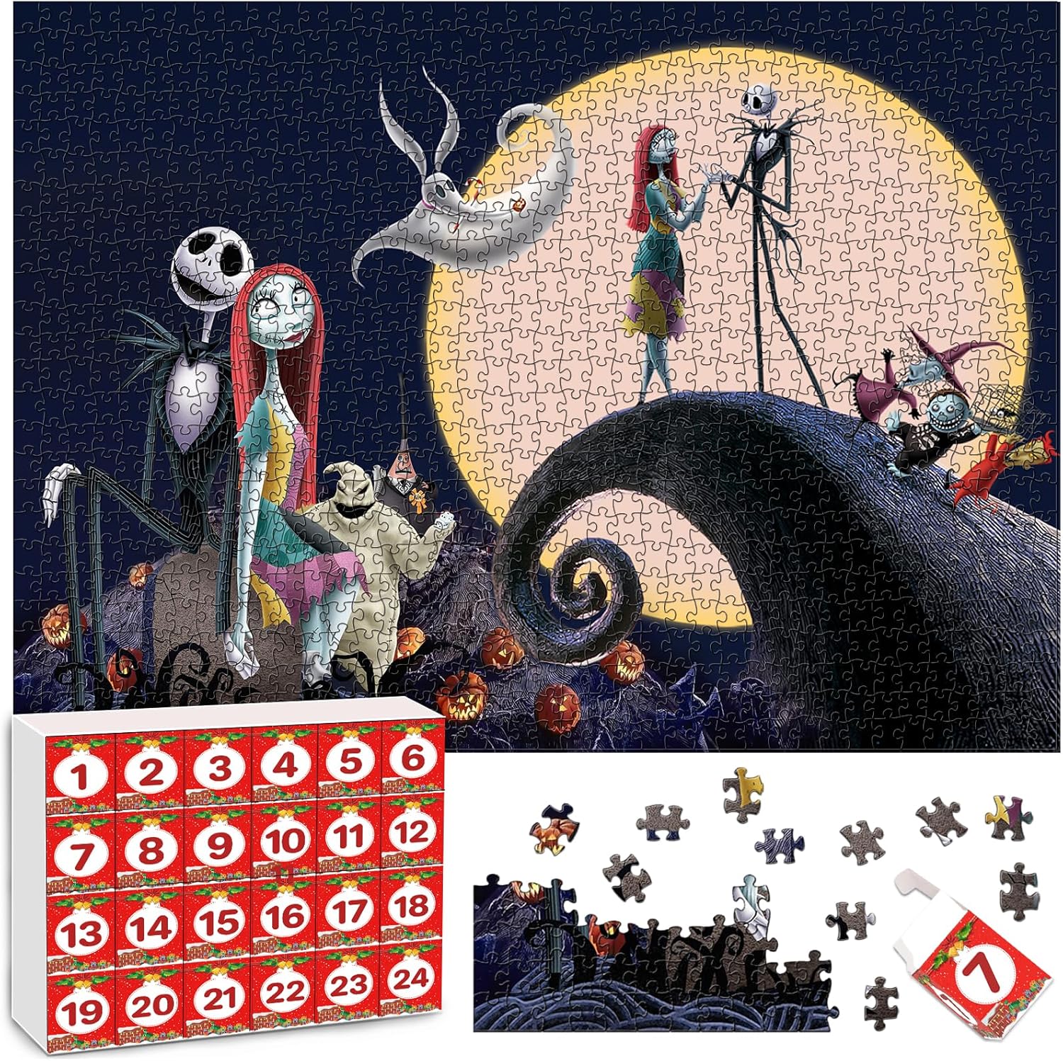 Advent Calendars - Christmas Advent Calendar 2023 Jigsaw Puzzles for Kids Adults Boys Girls, 24 Days Xmas Countdown Calendar, 1000 Pcs Christmas Nightmare Jigsaw Puzzle Family Game, Christmas Gift for Kids Teens Adult