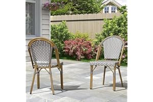 PURPLE LEAF Bistro Chair (Set of 2) French Hand-Woven Wicker Chairs for Outdoor Patio Porch Garden Indoor, Bamboo Print Finish, Grey, Dining Chairs