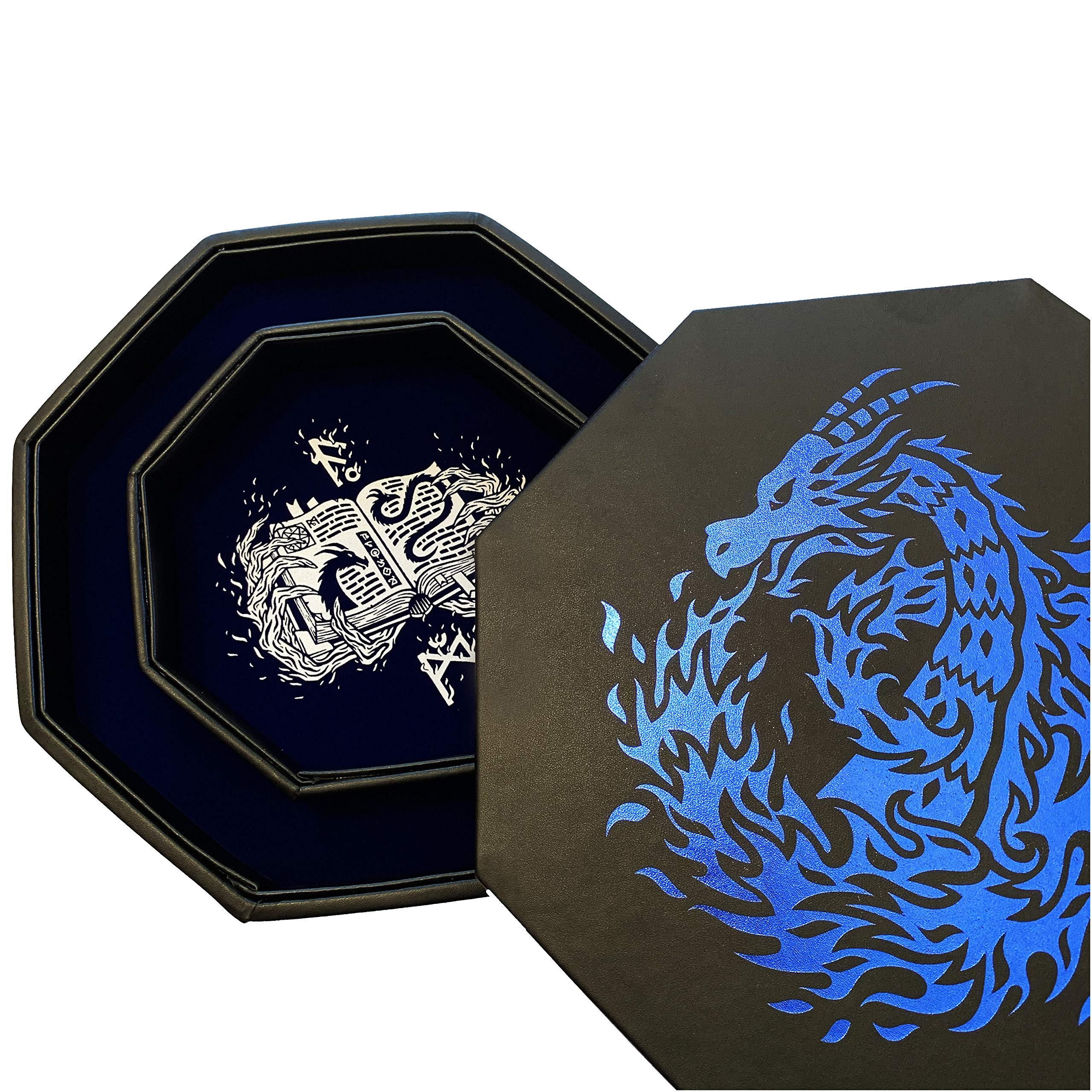 Fantasydice- Fire Dragon - Dice Tray - 20CM Octagon with Lid and Dice Staging Area- Holds 5 Sets of Dice(7 / Standard) For All Tabletop RPGs Like D&D, Call of Cthulhu, Shadowrun. (Blue Wizard) — image 1