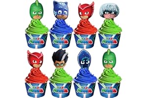 Treasures Gifted Officially Licensed PJ Masks Cupcake Toppers & Wrappers 24ct - PJ Masks Birthday Party Supplies - PJ Mask Party Decorations - PJ Masks Birthday Decorations - PJ Masks Cake Decorations