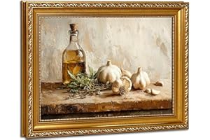 Vintage Gold Framed Wall Art for Living Room Farmhouse Kitchen Wall Decor Garlic and Herbs Still Life Oil Painting Picture Ru