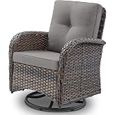 Belord Patio Furniture Swivel Glider PE Wicker Chairs, Outdoor Swivel Rocker Seating with Cushions for Porch Deck Balcony, Brown/Gray