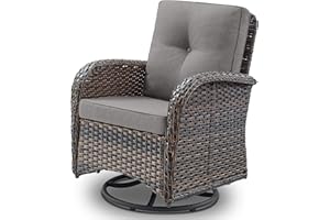 BELORD Patio Furniture Swivel Glider PE Wicker Chair, Outdoor Swivel Rocker Seating with Cushions for Porch Deck Balcony, Brown/Gray