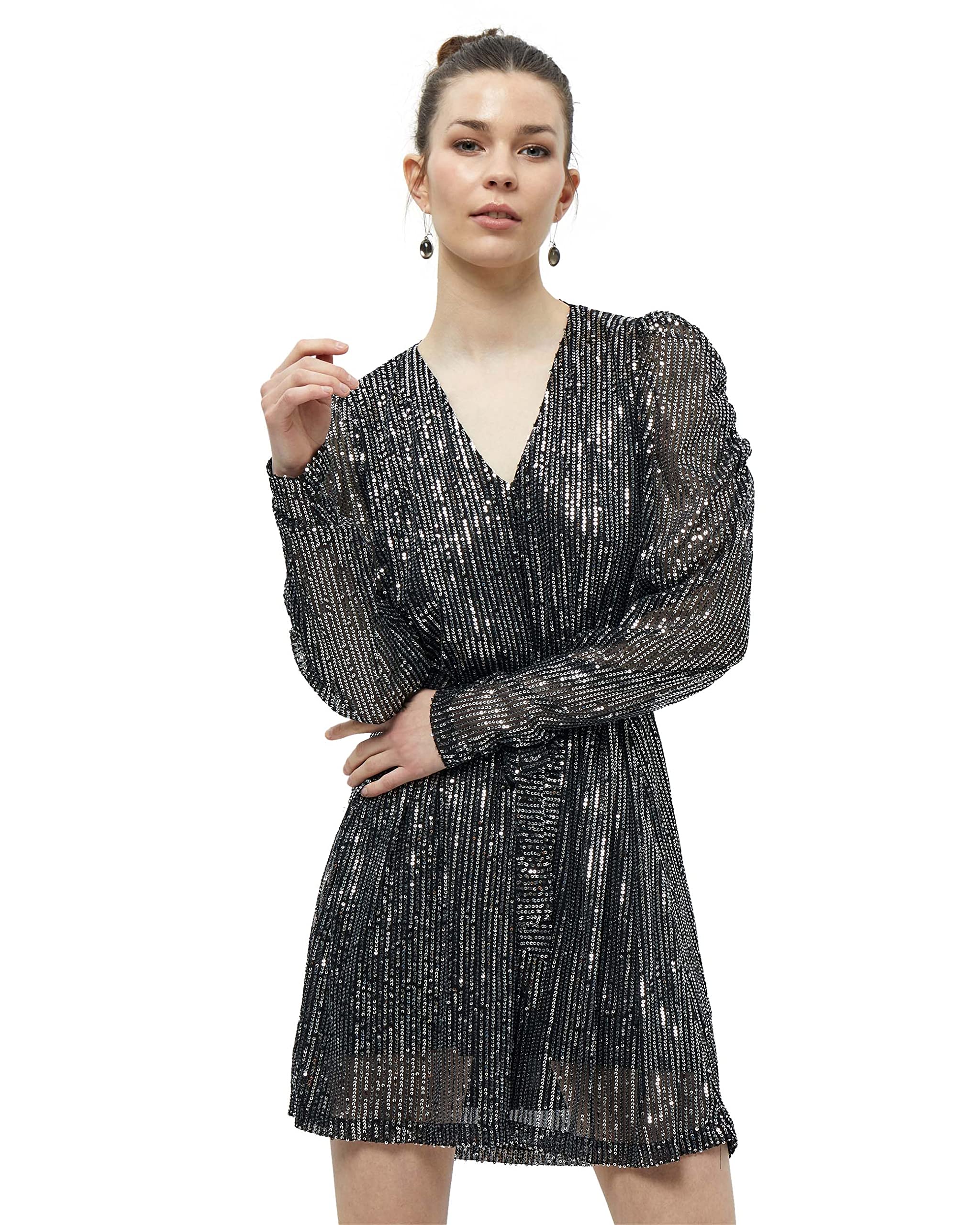 Desires Women's Sequin Ls Mini Silber UK | Autumn Dresses | Size S, 9811P Silver Print, S