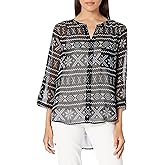 Jack by BB Dakota Women's Barclay Fair Isle Printed Chiffon Top