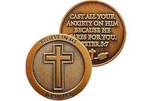 LOGOS COINS Don't Be Anxious Coin, Believe in me, Worry Stone for Anxiety, Antique Gold-Color Plated Challenge Coin, He Cares for You - 1 Peter 5:7 Gift
