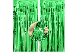 2 Pack 3.3x8.2 ft Green Foil Fringe Curtains Backdrop, Tinsel Curtain Backdrop, Streamer Backdrop for Birthday Party, Graduation and Most Common Holiday Party Decorations. by TOPPOT