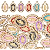 COGCHARGER 36Pcs Rosary Charms for Jewelry Making Light Gold Virgin Mary Charm Alloy Pendants with Rhinestone for Bracelet Necklace Earring DIY Accessories