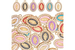 36Pcs Rosary Charms for Jewelry Making Light Gold Virgin Mary Charm Alloy Pendants with Rhinestone for Bracelet Necklace Earr