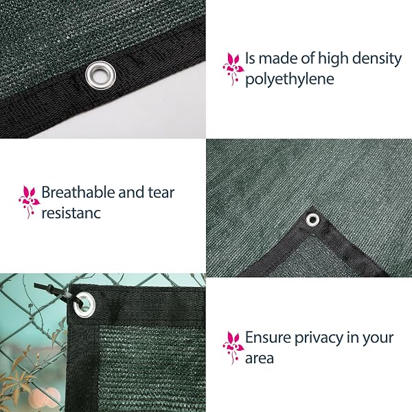 NYSHINE PRIVACY SCREEN FENCE WITH BINDINGS & GROMMETS 6′ X 50′ HEAVY DUTY BLACK FENCING MESH SHADE NET COVER 90% BLOCKAGE WITH CABLE ZIP TIES FOR WALL GARDEN YARD BACKYARD (GREEN)