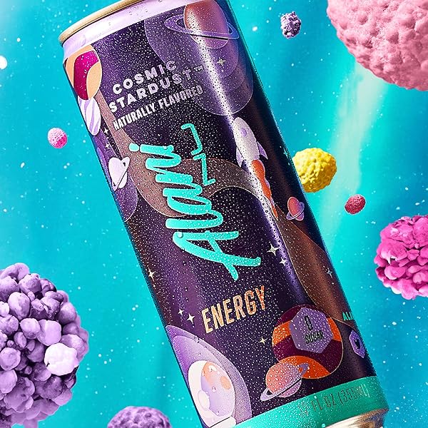 ALANI NU COSMIC STARDUST, SUGAR FREE, LOW CALORIE ENERGY DRINKS, 200MG CAFFEINE, BIOTIN, B VITAMINS, ZERO SUGAR, 10 CALORIES, 12 FL OZ CANS, 24 PACK