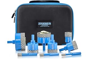 Diamond Hole Saw Kit - ZNXIMER Diamond Core Drill Bits Set for Ceramic, Granite, Marble and More Drilling - 9pcs Porcelain Tile Hole Saw Kit(6/8/10/25/32/35/38/50/65MM)