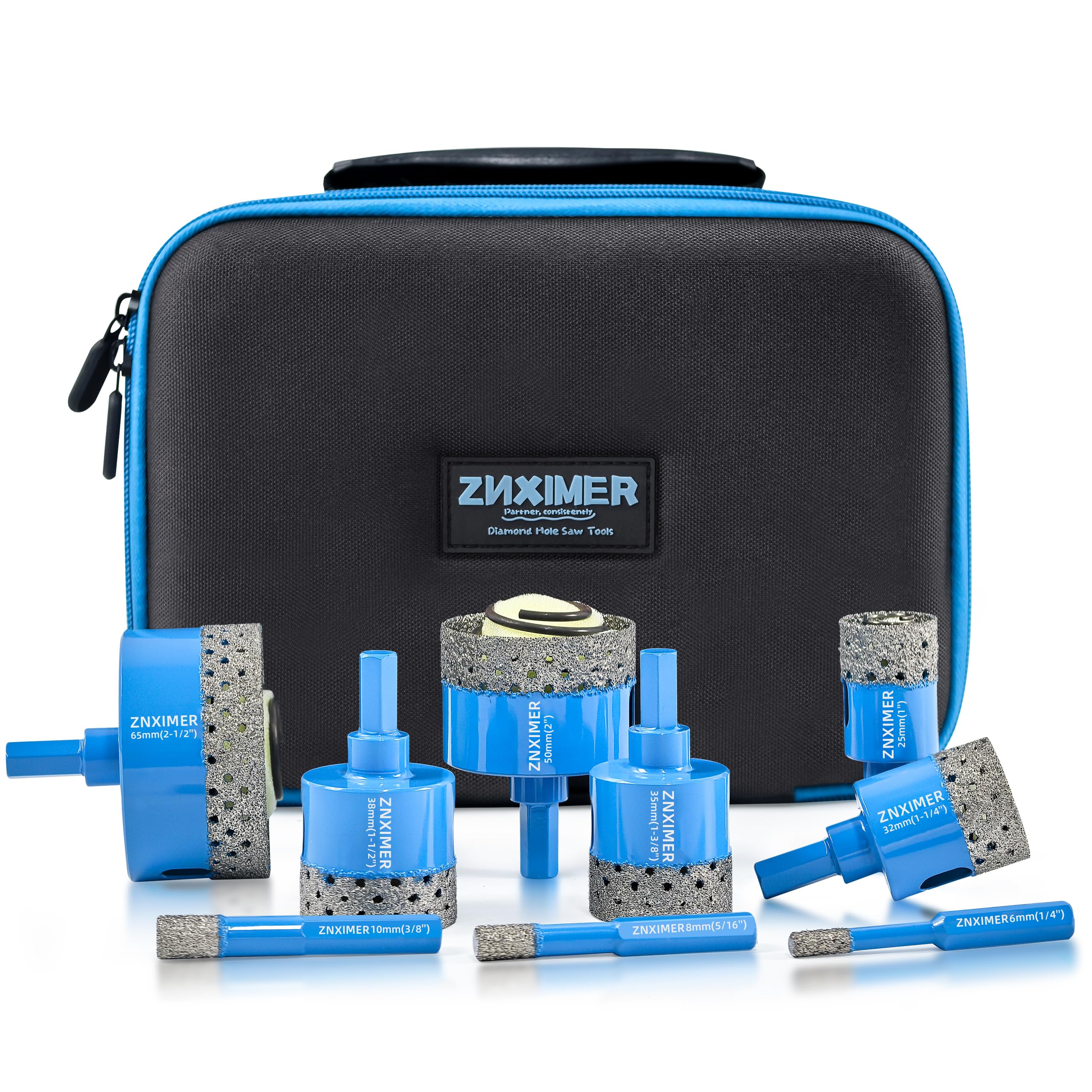 Tile Hole Cutter Set, Diamond Drill Bits for Porcelain Tiles, 9pcs ZNXIMER Tile Drill Bits Set 6mm-65mm for Glass, Porcelain Tiles, Ceramic, Granite, Marble, Stone and More Drilling