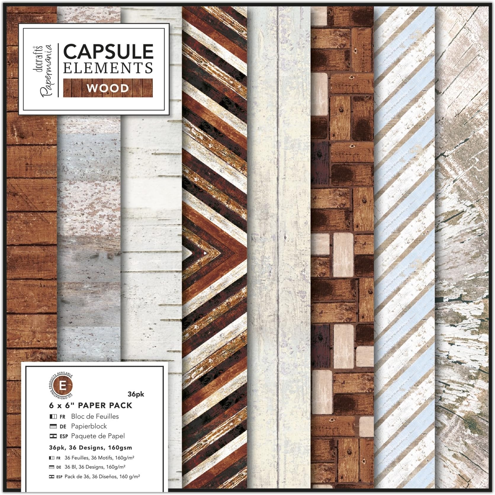 docrafts Papermania Elements Wood 6 x 6" Paper Pack (Pack of 36)