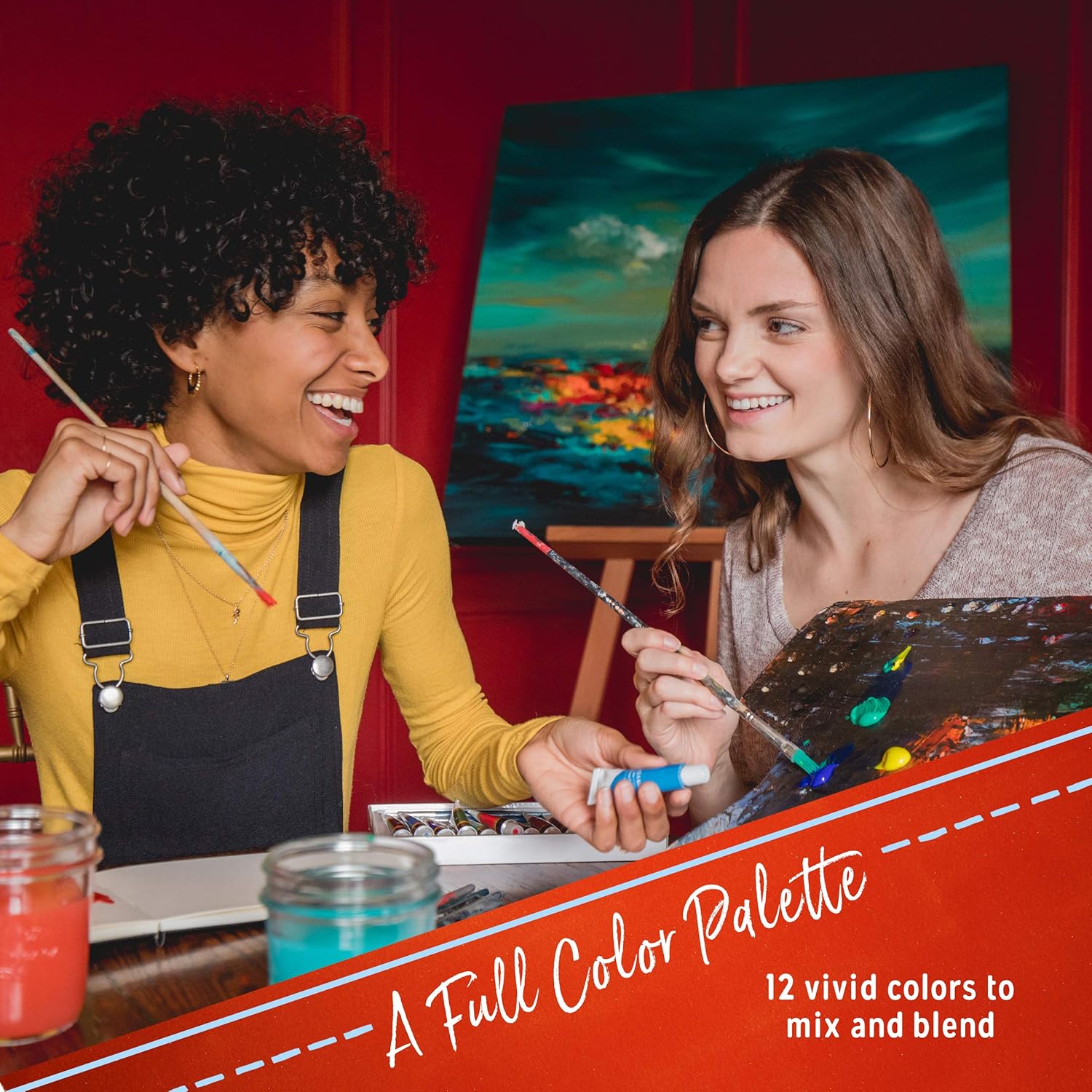 Acrylic Paint Set 24 Colors by Crafts 4 ALL Perfect for Canvas, Wood, Ceramic, Fabric. Non Toxic & Vibrant Colors. Rich Pigments Lasting Quality for Beginners, Students & Professional Artist