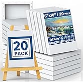 Halobios Blank Canvases - 8x10in Stretched Canvases, 20 Pack, 5/8 Inch Profile, 100% Cotton Artist Framed Canvas for Acrylics, Oils & Other Painting Media