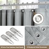 Shower Curtain Linen Fabric 275x182cm Grey with Metal Hooks view 3