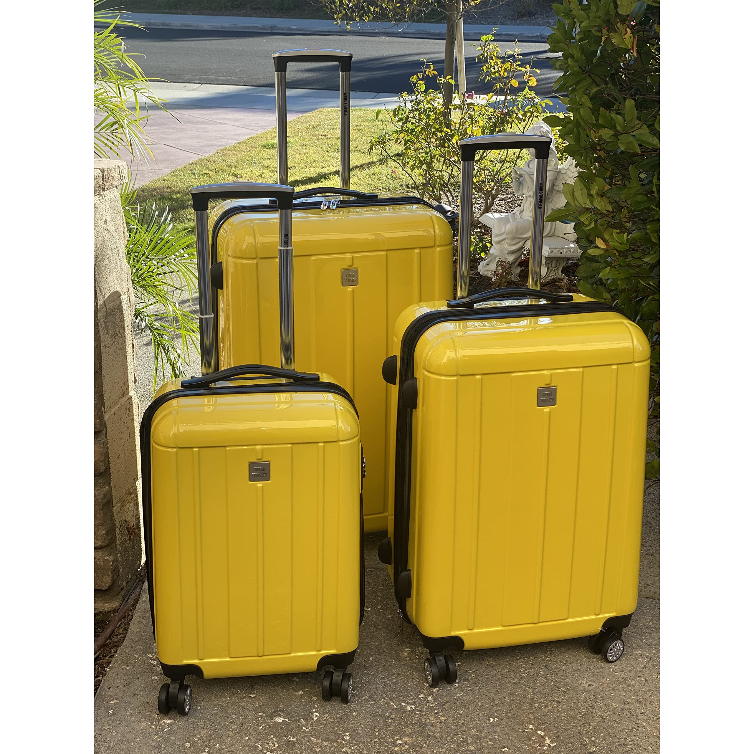 World Traveler Contour 3-Piece Hardside Spinner Luggage Set with TSA Lock, Yellow, One Size