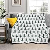 Forest Green and White Christmas Blanket 60"x50" Xmas Tree Pattern Design Print Throw Blanket Lightweight Warm Soft Blanket Farmhouse Winter Holiday Decor for Home Living Room Sofa Couch Bed