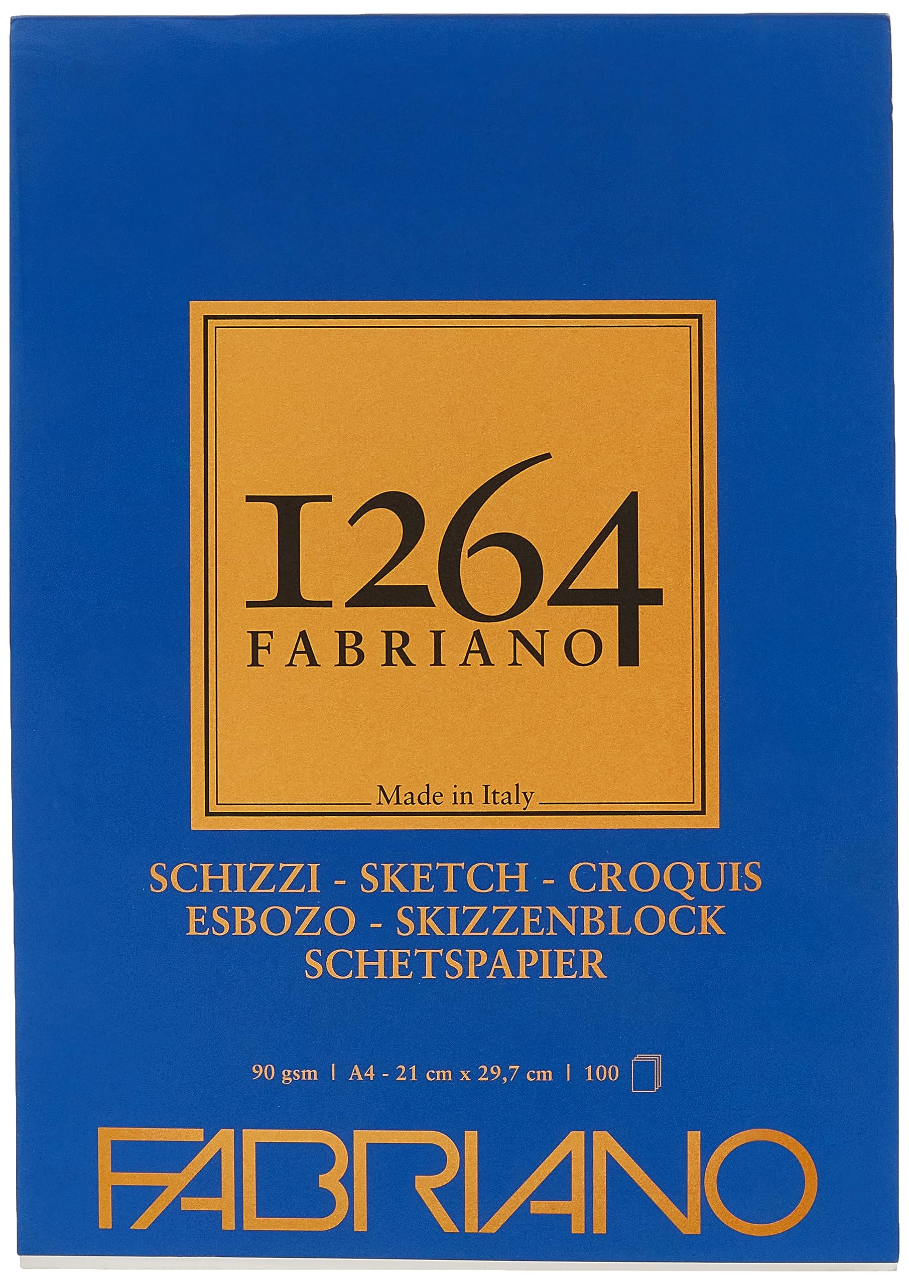 Honsell Fabriano Schizzi 19100632 Sketch Paper 1264 Glued at The Top 90 g/m² DIN A4 100 Sheets Ivory White Acid Lightly Grained for All Drying Techniques