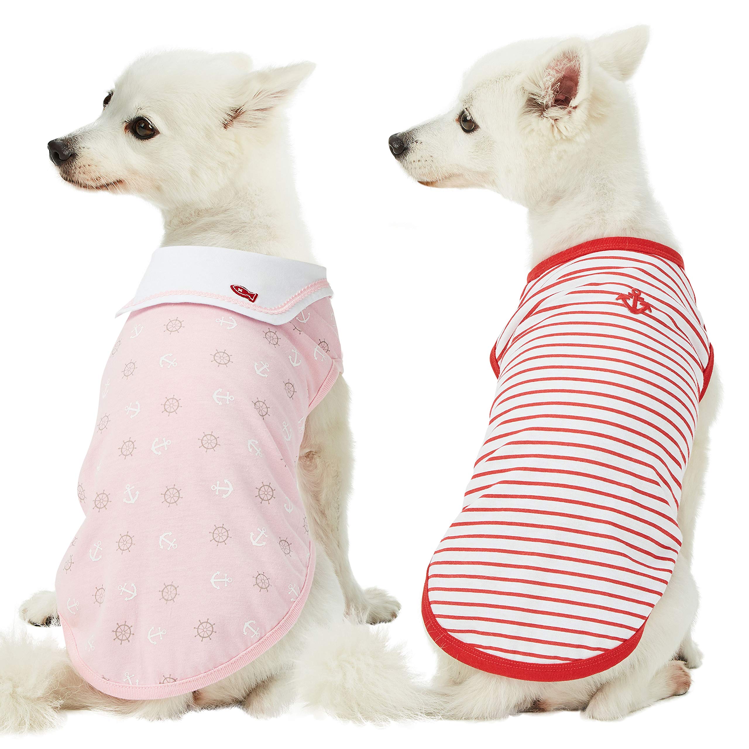 Blueberry Pet Pack of 2 Soft & Comfy Sea Lover Girl Power Cotton Blend Dog Shirts Dog T Shirts, Back Length 25cm, Clothes for Dogs