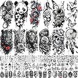 66 Sheets Snake Rose Flower Temporary Tattoos For
