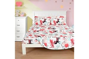 Chezmoi Collection 3-Piece Kids/Teens Cartoon Cats Sheet Set - Soft Microfiber Blue Pink Black White Whimsical Cute Whimsical Fun Cat Bedroom Kids Sheets, Twin Size