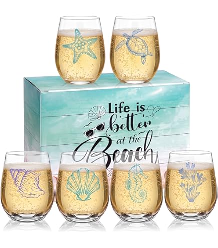 Amazon.com | Set of 4 Shatterproof Designer 16 oz Plastic Wine Glasses MADE  in the USA (BEACH): Wine Glasses